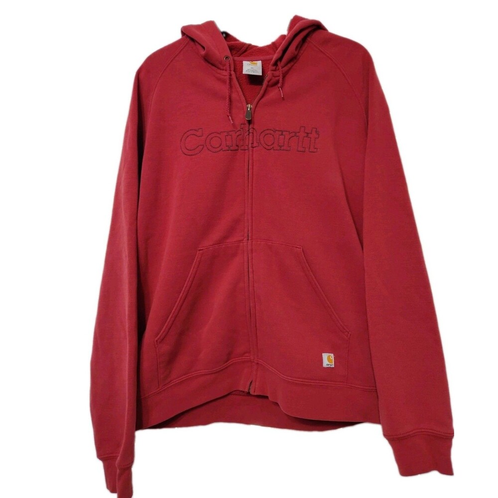 Carhartt Full Zip Front Midweight Hoodie Womens XL Red Graphic Spellout WK012
